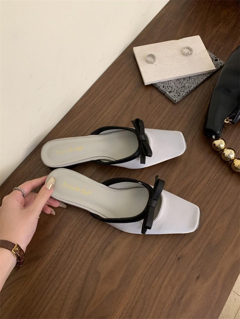 

Модные французские нежные тапочки Baotou для женщин 2024 года, новые сандалии с бантом, летние тапочки 35 серый