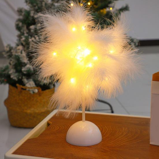 Feather Night Light Table Lamp LED Romantic Bedside Lamp for Girls Room Wedding Party Decor Battery Powered Decorative Accent Light