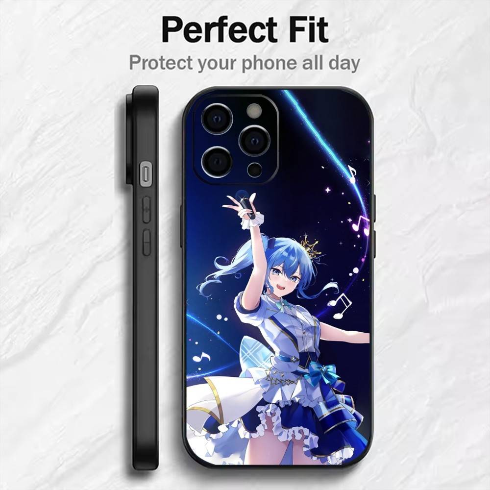 

Virtual Live Hoshimachi Suisei Holo Phone Case For iPhone17,16,15,14,13,12 Plus,Max Soft Silicone Black Cover iPhone15
