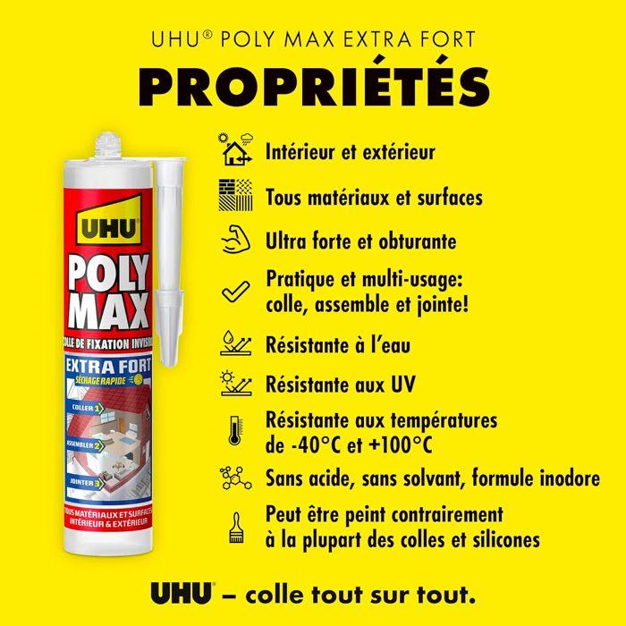 UHU Polymax Extra Fort Invisible- Mastic/colle MSP Pour Coller, Assembler Et Jointer, Séchage Rapide, Sans Solvants, Transparent, C