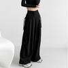 Vintage Style High-waisted Drape Trousers Women Design Sense Side Lacing Fluttering Casual Straight Wide Leg Pants