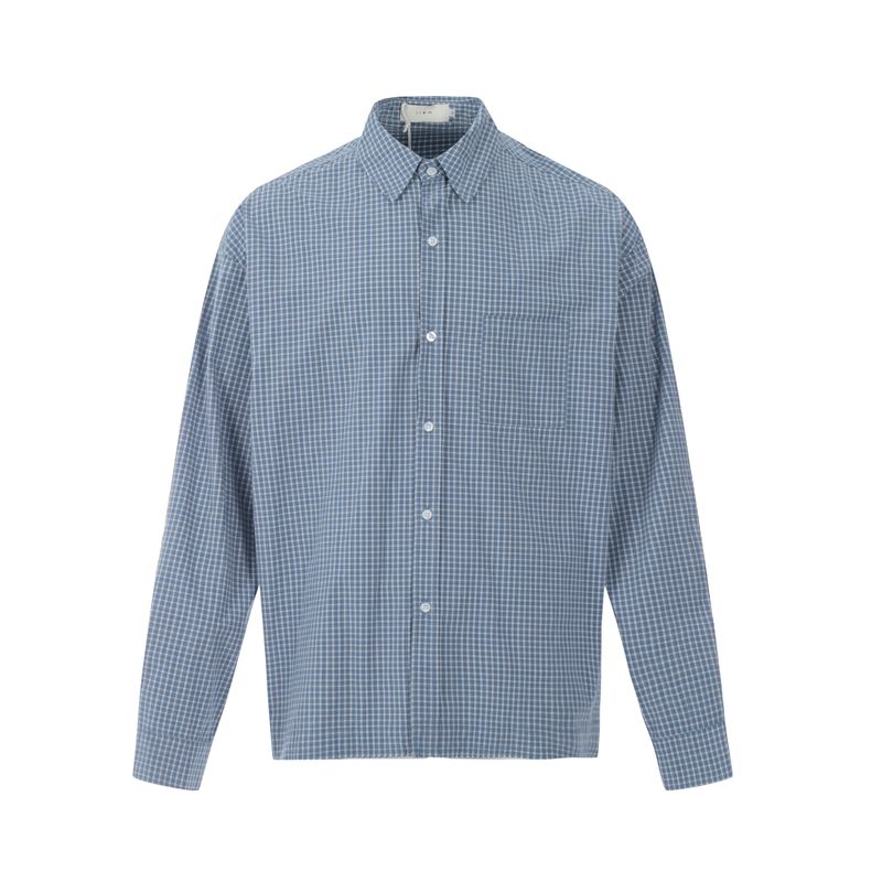 Kisko American Retro Casual Loose Blue Plaid Long-Sleeved Shirt for Men and Women Spring Simple Basic Shirt Jacket