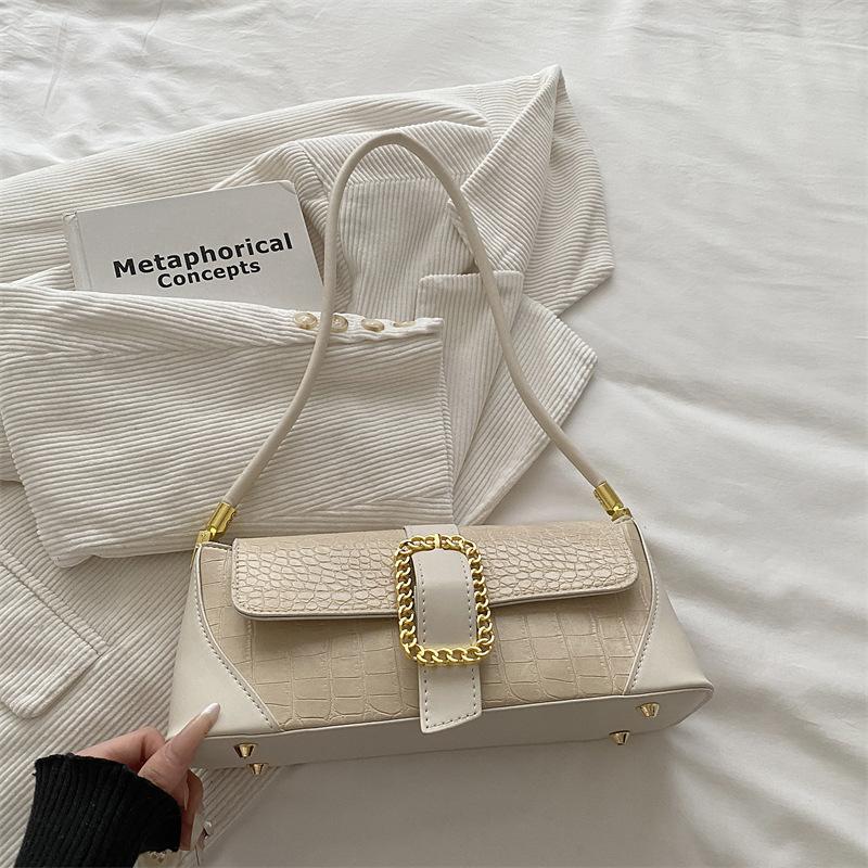Retro Casual Large Capacity Solid Color Commuting French Single Shoulder Underarm Bag For Women