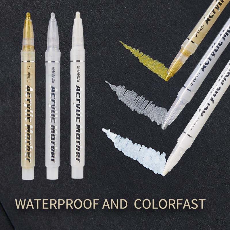 Artist Painting Illustration Metallic Crafts Markers Pens 3pcs Gold Silver White Large Capacity Acrylic Markers Highlighter Set