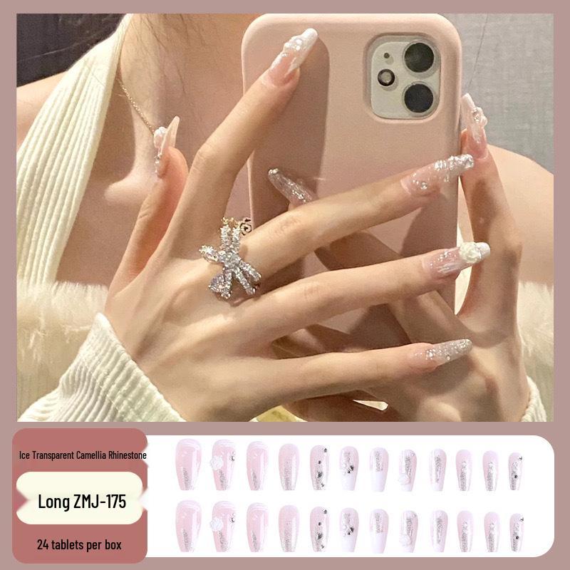 

Camellia Pink & White Removable Flash False Nail Tips Glue Version
