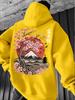Cherry Blossom and Mount Fuji Print Autumn/Winter Warm Japanese Style Hooded Sweatshirt for Men - Trendy Casual