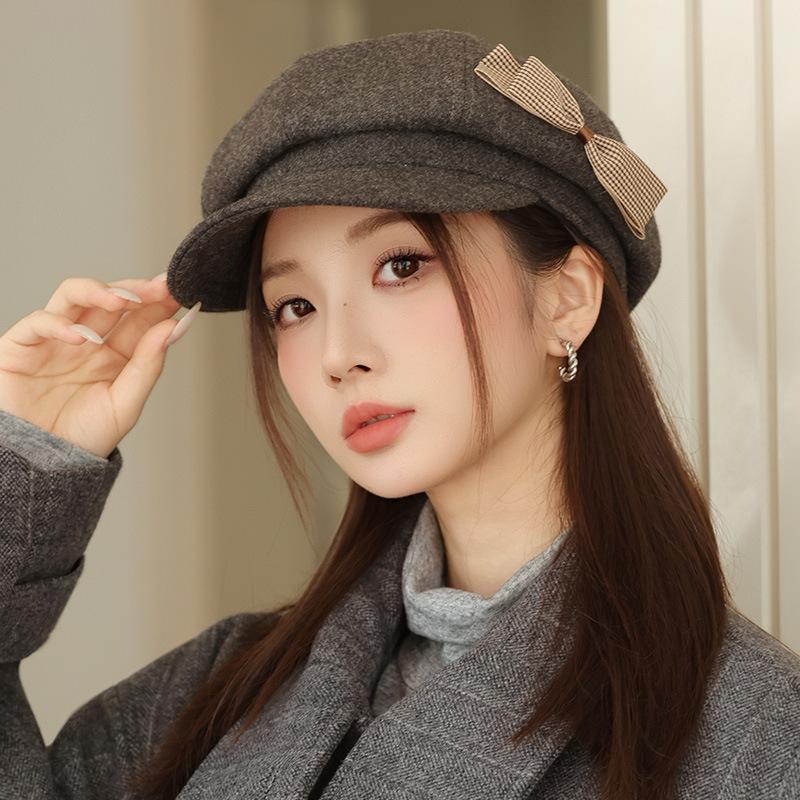 

Корейский Универсальный Берет-бант Осень и Зима Новая Повседневная Шляпа для Женщин, Подчеркивающая Лицо, Шляпа Маленького Художника, Ретро Шляпа Газетчика One Size