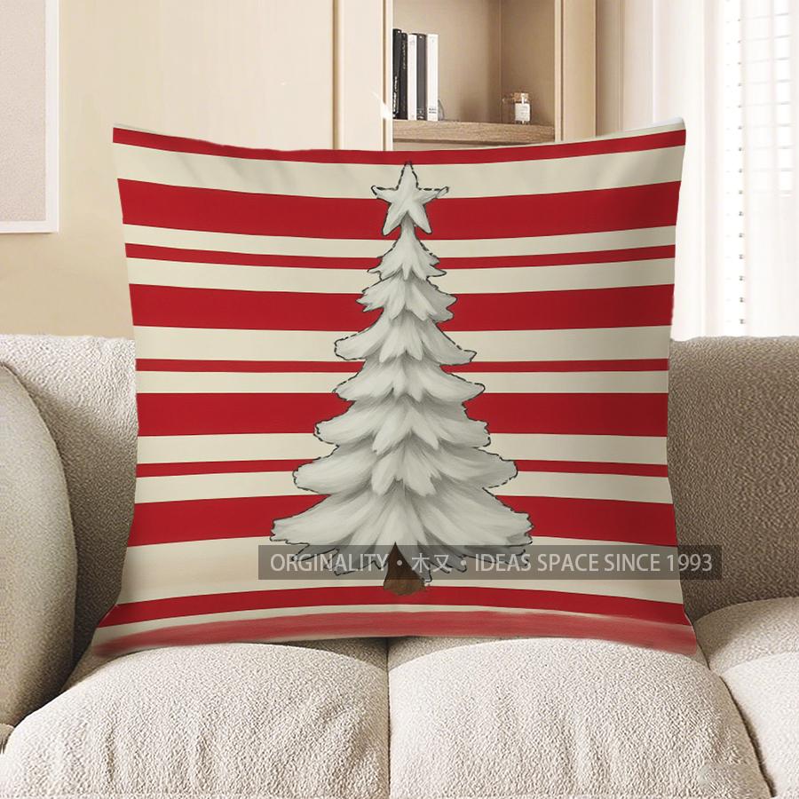 Home Decor Red & White Stripes Christmas Tree Pillow Cover Pattern Cushion Cover Suitable For Sofa Bedroom Car Pillow Cover