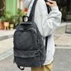 Schoolbag Fog Blue Street Corner Old Washed Denim Backpack Girl Cold Soft Pattern Versatile Casual Commuter Multi-compartment Backpack