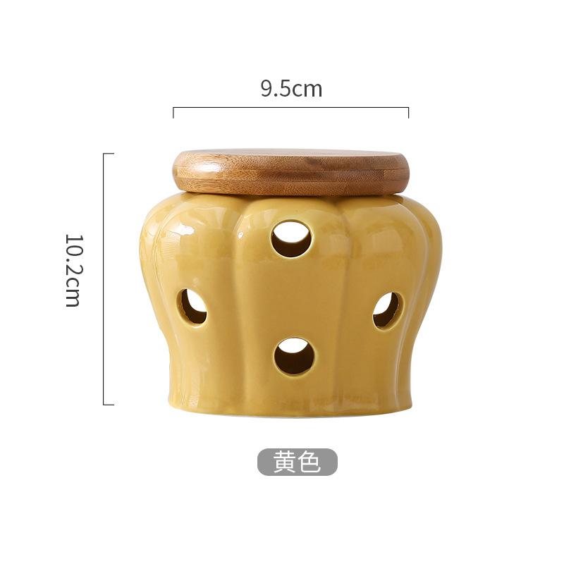 Cutout Kitchen Ginger Garlic Storage Jar Pumpkin Shape Storage Box Ceramic Storage Jar Porcelain Bamboo Lid Box Kitchen Utensils