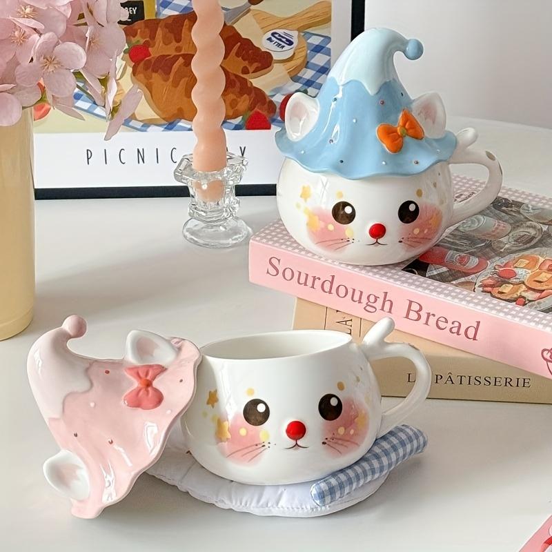 1pc Cute Cat Ceramic Mug with Lid, Handmade Multipurpose Coffee Cup, Insulated, Reusable Milk Cup, with Hand Wash Only, Ideal Gift for Christmas