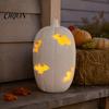 Autumn Festival Decor Halloween Pumpkin Resin Figurine, Bat Hollow Out Lantern with Indoor Outdoor Holiday Props Warm Light, Spooky Home Table