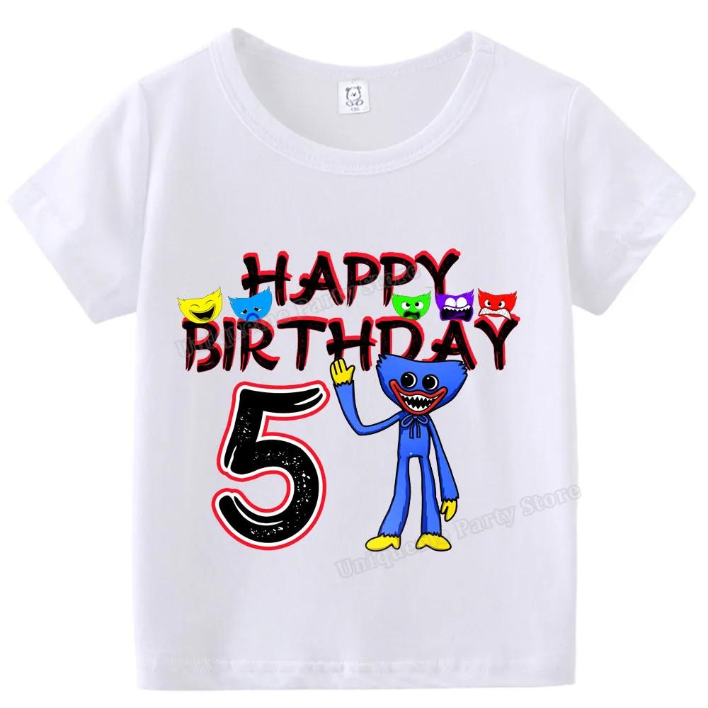 H-wuggys Kids Number T Shirt Poppys Playing Time Birthday Tees Shirt Cartoon Anime Game Boy Girl Clothes Summer Baby Cotton Tops