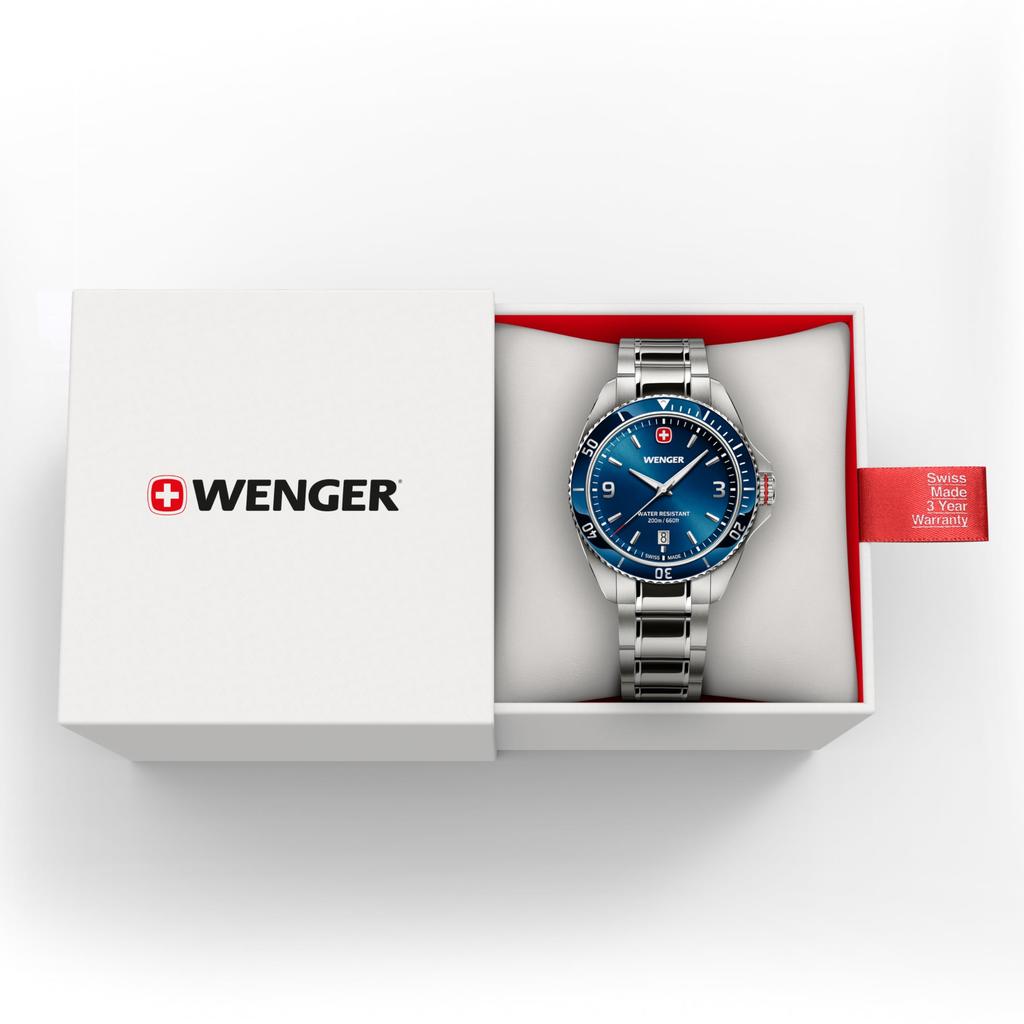 WENGER EXECUTIVE Stainless Steel Case Blue Stainless Steel Quartz 200m Water Analog Executive Men's Watch