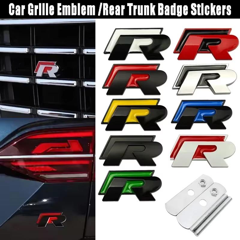 WGLRK1 3D Metal R Rline Badge Car Front Grille Emblem Rear Trunk Stickers for Volkswagen VW Golf GTI Jetta Passat B5 Tiguan Touran MK8