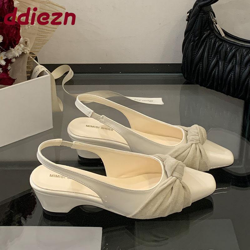 Fashion 2025 New Fashion Pointed Toe Ladies Low Heel Sandals Slip On Shoes Female Shallow Footwear Elegant Women Heeled Sandals Shoes