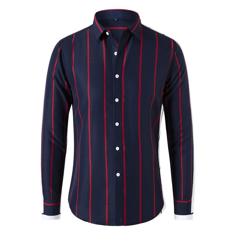 Men Striped Long Sleeve Casual Slim Fit Fashion Business Shirt