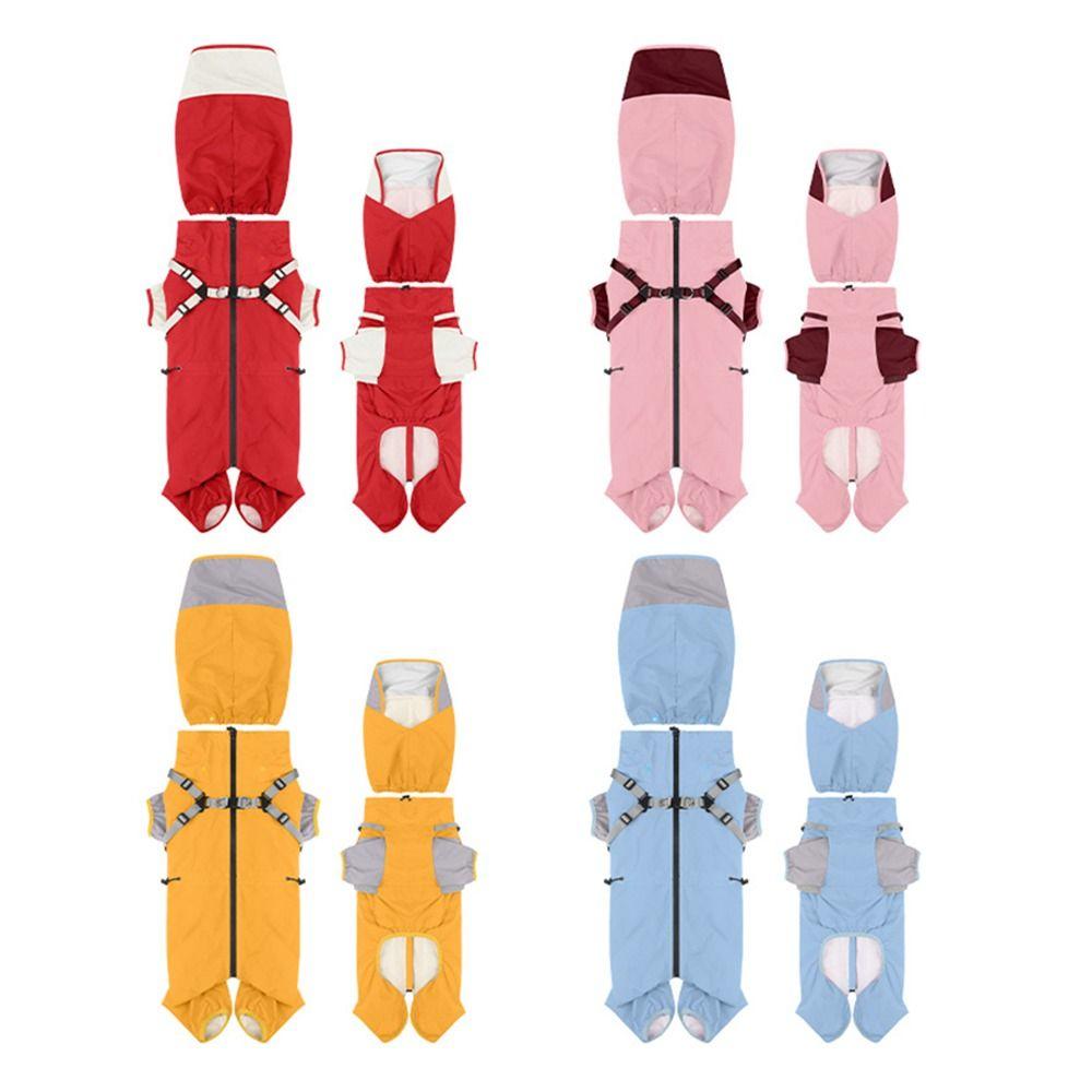 Waterproof Pet Dog Raincoat Four Legged Clothing with Hat Outdoor Dog Raincoat Breathable Reflective Stripe Pet Rainwear 5