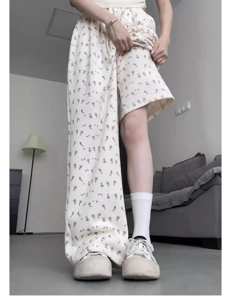 2025 Petite Floral Women’s Sporty Wide-Leg Pants: Versatile, Loose-Fit Summer Casuals