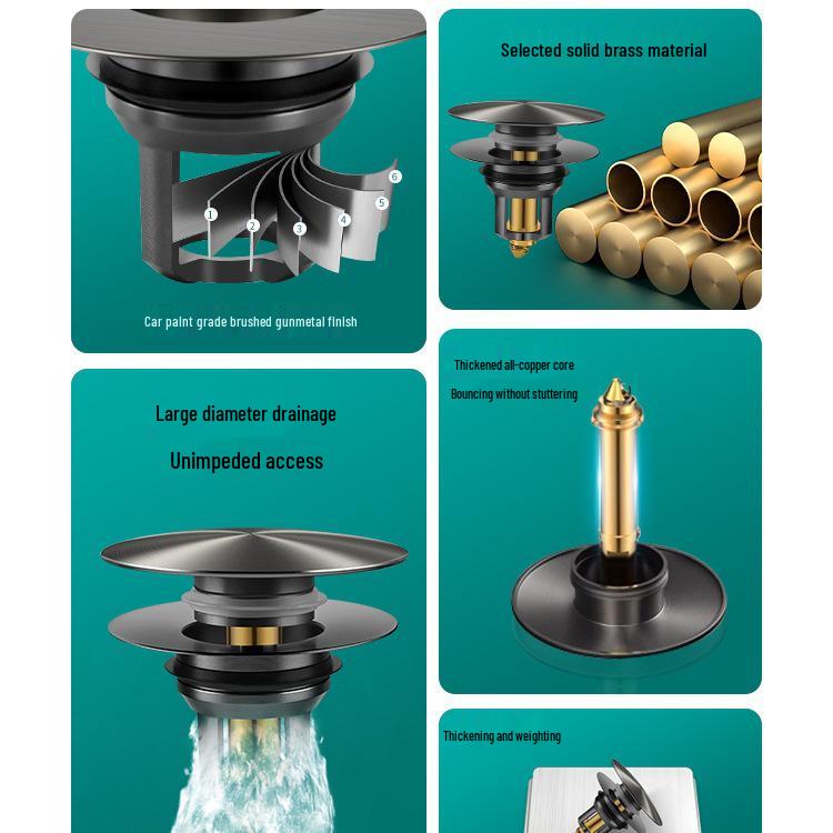 Universal Press-Type Pop-Up Washbasin Stopper Cover, Leak-Proof Core Drain for Countertop Basin