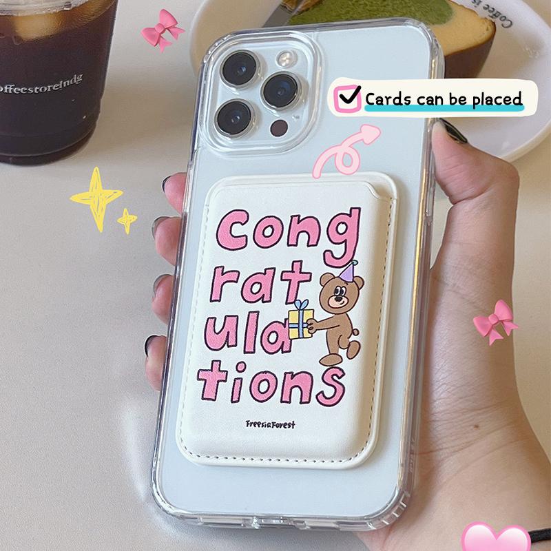 Ins Søt Bjørn For Magsafe Magnetisk Kortklemme Telefondeksel For Iphone 15 Pro Max Magnetisk Lommebok Kortholder Telefontilbehør