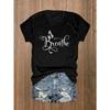 Plus Size Casual T-shirt, Women's Plus Butterfly & Letter Print Short Sleeve Round Neck T-shirt