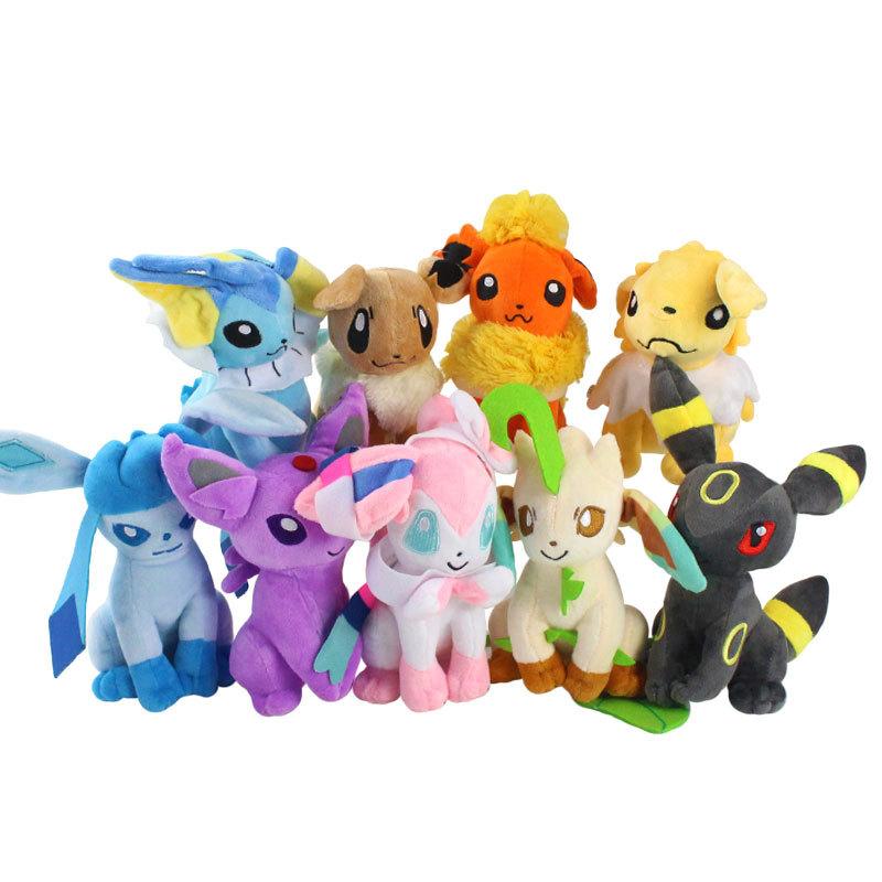 Eevee Family Evolution Peluche Plush Toy Flareon Vaporeon Leafeon Sylveon Espeon Umbreon Pikachu Stuffed Doll Kid Gift
