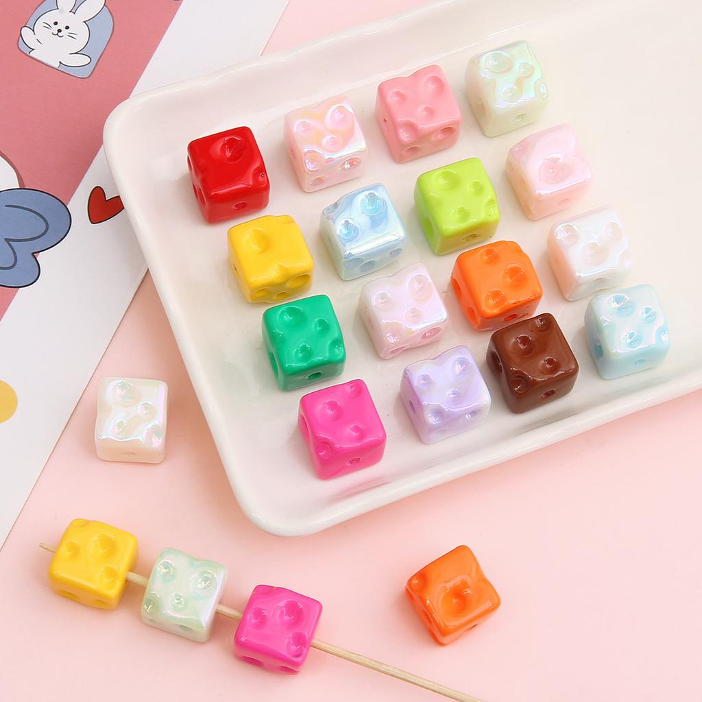 Handgefertigte Armbandperlen, Acryl, farbig plattiert, Handykettenperlen, Käse-Quadratperlen, handgefertigt, DIY-Handschnur, bunter Anhänger, Schmuckzubehör