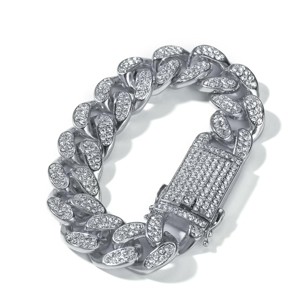 Alloy Iced Out 20mm Bling Bling Cool Diamond Cuban Link Chain Silver Rose Gold Fashion Women and Men Jewelry Bracelet