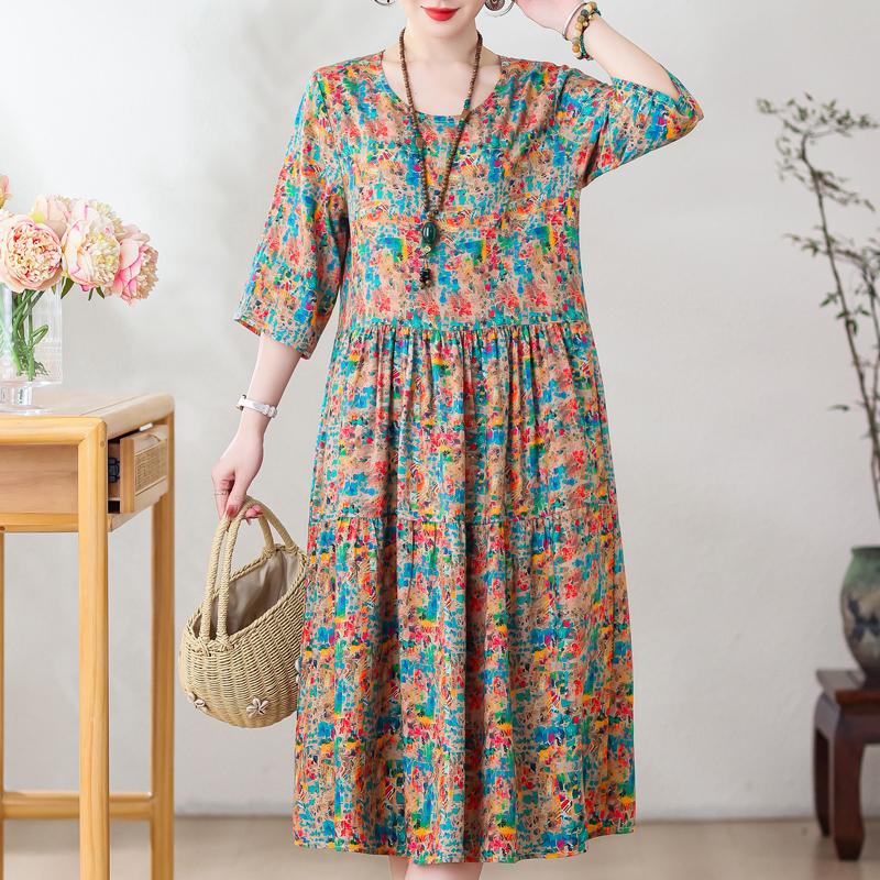 Vestidos casuales de talla grande para mujer Verano Ropa vintage Manga tres cuartos Vestido largo elegante