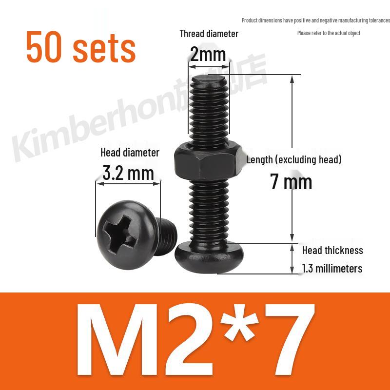 Complete Set of Black 304 Stainless Steel Phillips Round Head Screws and Nuts - M2M3M4M5M6MM.