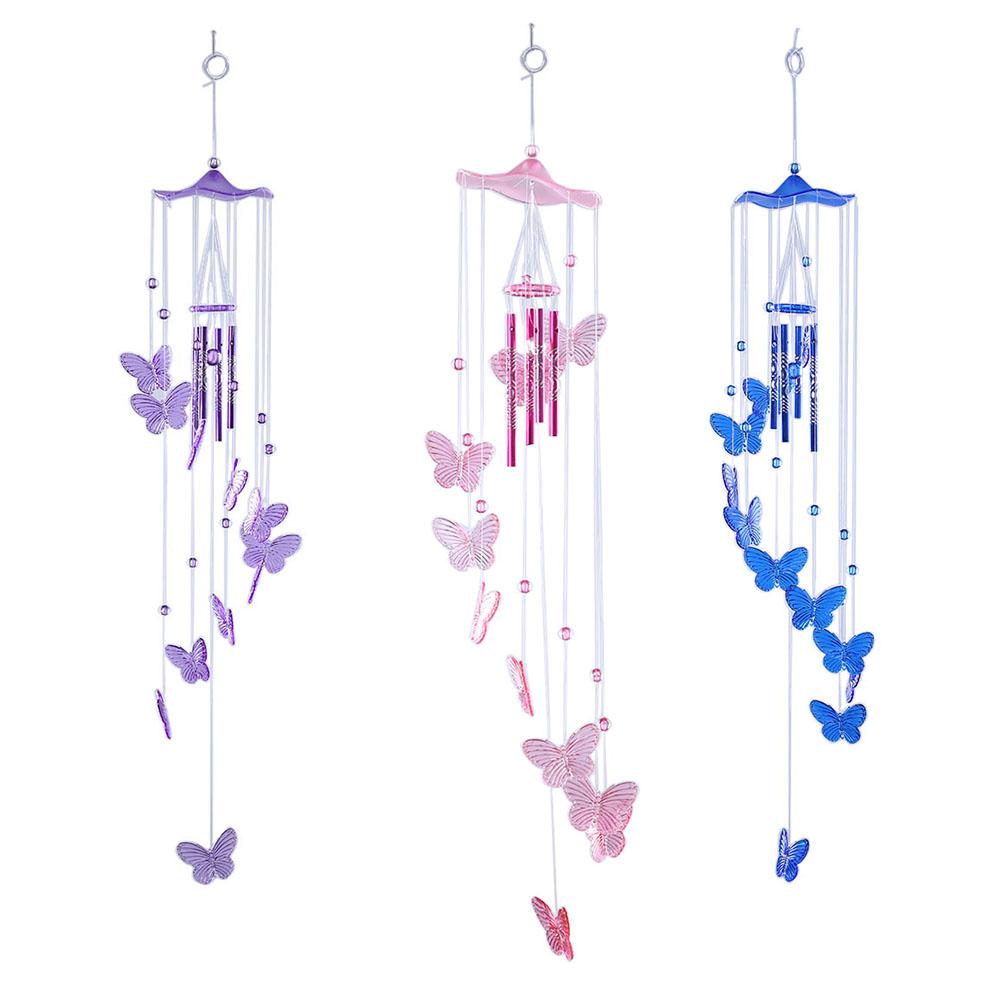 Butterfly Tubes Windchime Handmade Craft Door Hanging Pendant Bright Color Wall Decoration Chime for Home Garden Room Decoration