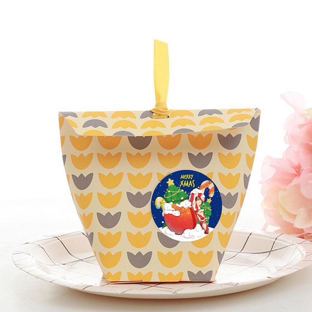 500 Pieces/Roll Gift Box Packing Labels Stickers Paper Christmas Themed Santa Claus Stickers Paper DIY Round Decal