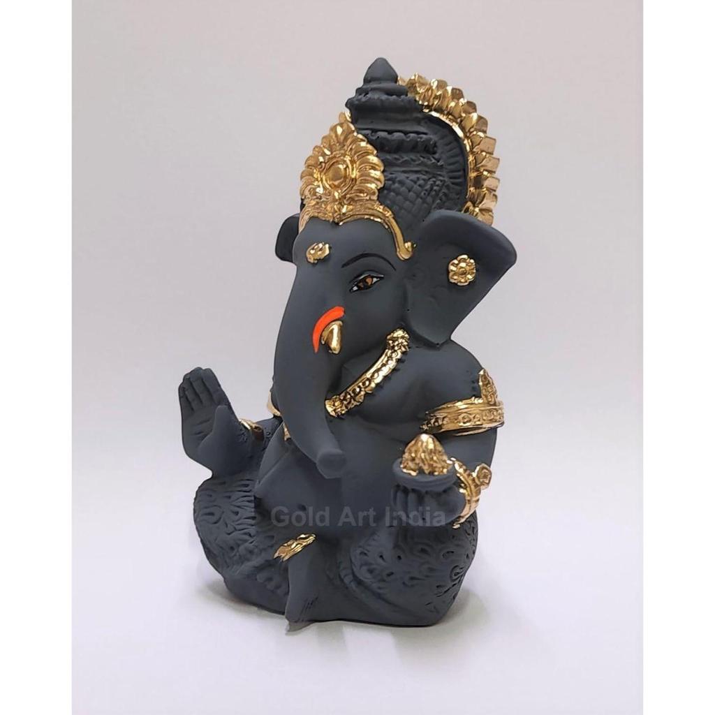 Dark Grey Ganesha Idol Ganesh for Car Dashboard Statue Ganpati Vinayaka Vinayagar Figurine Diwali Gifts Home Decor Luck, Success