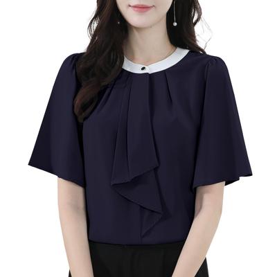 Sueeya Fliege Kurz OL [Sueeya] Bluse, Stil, Damenhemd, Zweifarbig, Ärmel, Oberteil, Schlankmachend, Damen, Stilvoll, Elegant, Niedlich, Lässig, Business, Büro,