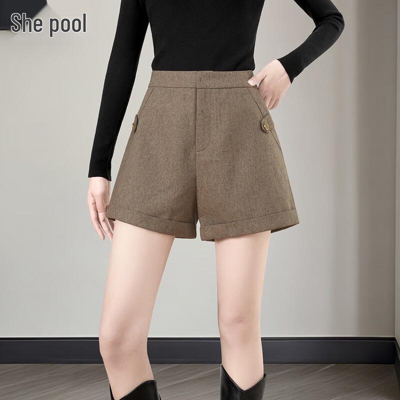 She Pond Women's High-Waist A-Line Wide-Leg Pocket Shorts