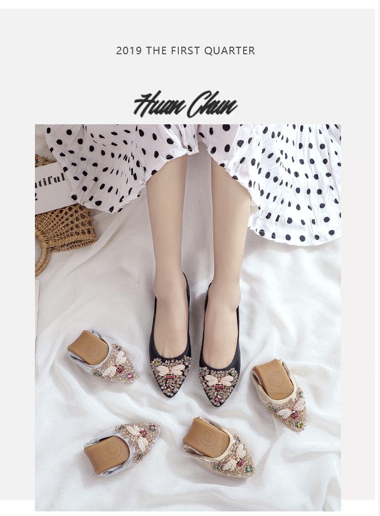 Women's Pointed Toe Rhinestone Flats - New 2026 Korean Style, Soft Leather, Versatile for All Seasons, Ideal for Work and Autumn Wear.