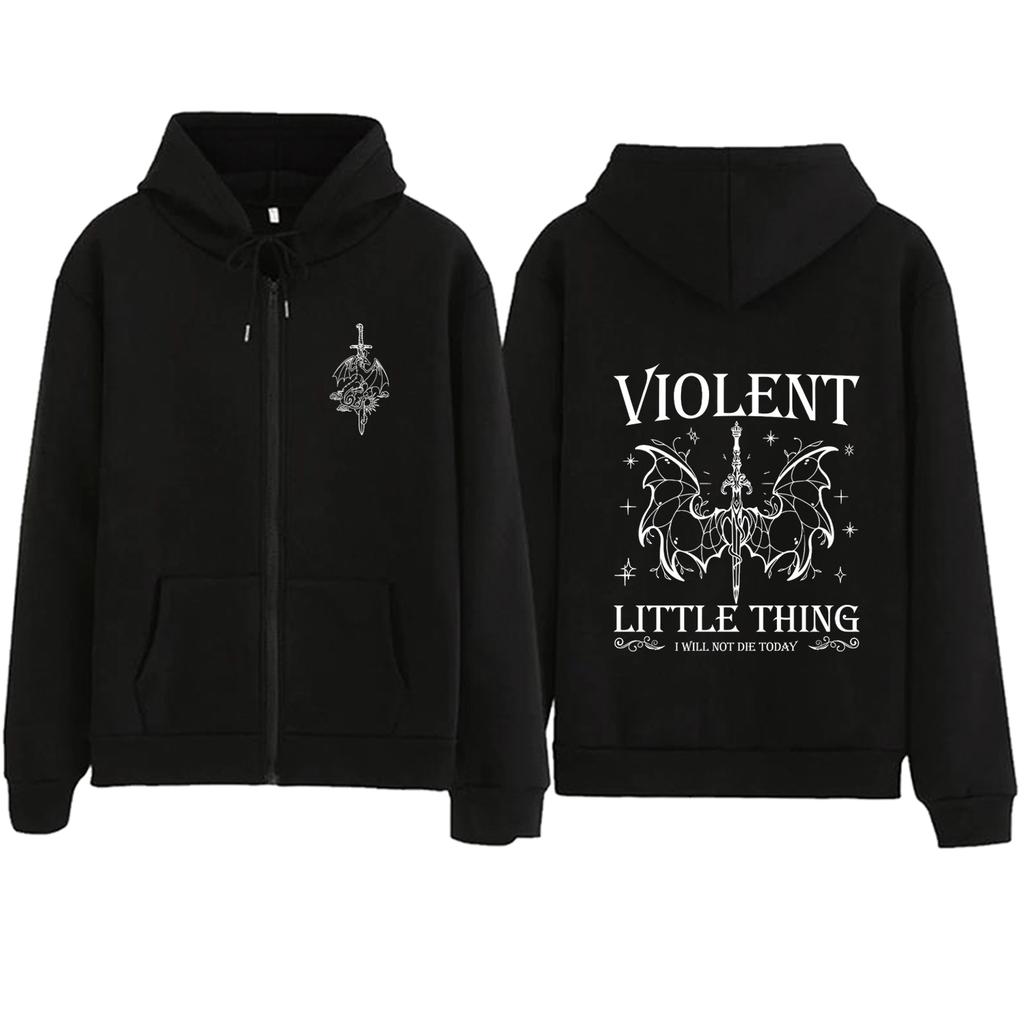 Violent Little Thing Zipper Hoodie Harajuku Pullover Tops Streetwear Fourth Wing Fan Gift V-Neck Sweatshirts Dragon Rider