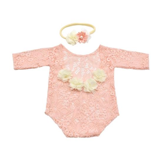 Newborn Infant Baby Flower Headband Backless Hollow Bowknot Lace Romper Set