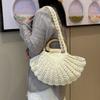Gewebte Muschel Schultertasche Mode Holzgriff Handtasche Bohemian Strand Lässige Urlaubs Tasche Damen Große Kapazität Unterarmtasche