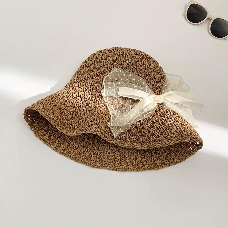 Butterfly Knot Lace Sun Hat For Women Summer Beach Sun Protection Foldable Wide Brim Fashion Accessory