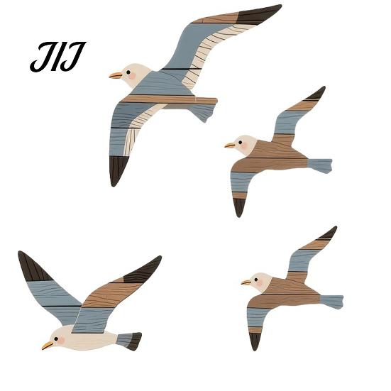 Bohemian Wood Hanging Decor 3/4Pcs Seagull Wall Decor, Nautical Coastal Theme Art, 3D Wooden Bird Adhesive Sculpture for Home Bedroom Living Room Hand