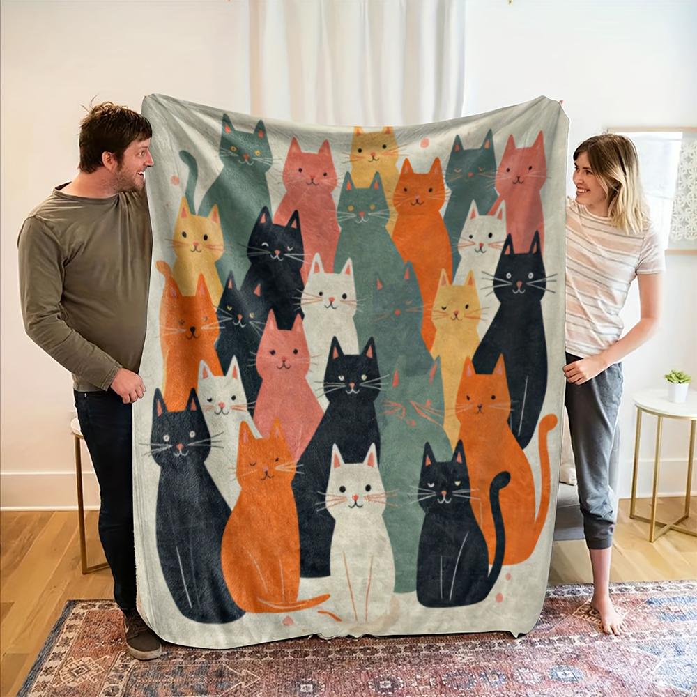 Colorful Cat Patterned Fuzzy Blanket , Warm and comfortable throw blanket sofa bed sofa camping trip, the best gift. 75x90cm
