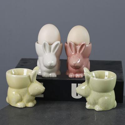 Huevera de cerámica con forma de conejo, soporte para huevos, decoración para la mesa del desayuno, soporte para huevos