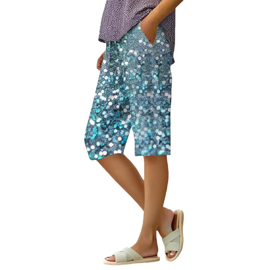 Women's Summer Fashion Retro Floral Polka Dot Print Knee Length Lightweight Elastic Waist Casual Pocket Shorts