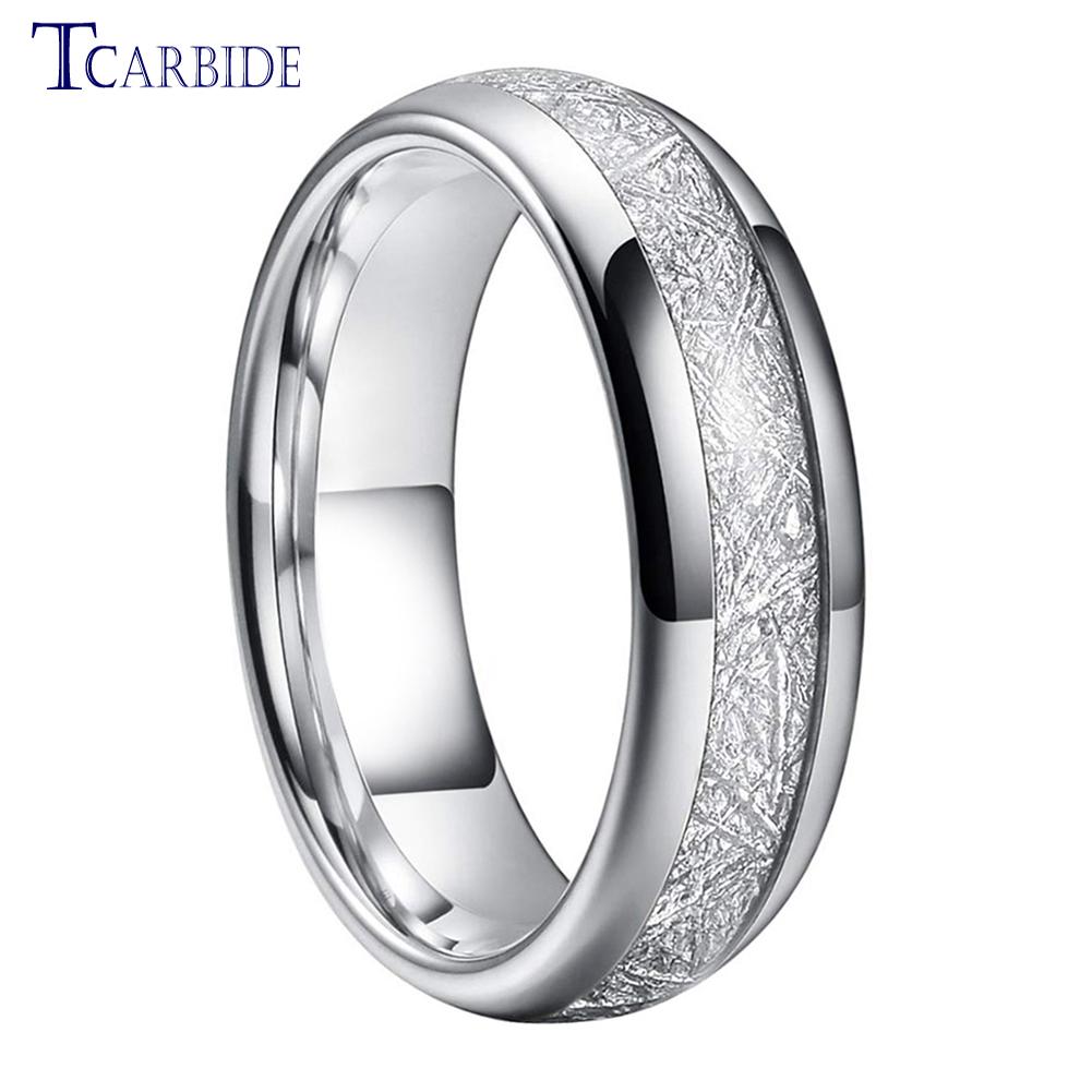 4MM 6MM 8MM Men Women Tungsten Engagement Wedding Band Bright Meteorite Inlay Valentine's Day Gift Jewelry Comfort Fit