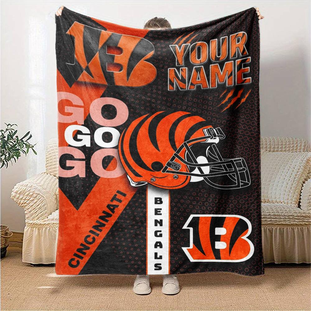 Name Custom Cincinnati Bengals Print Flannel Blanket High Quality Warm Comfortable Cover for All Seasons Perfect for Gifts Home Decor