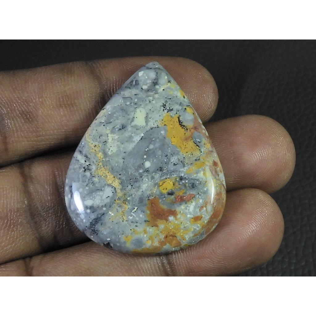 65Cts. Natural Maligano Jasper (32X39X06MM) Pear Cabochon Loose Gemstone B-269