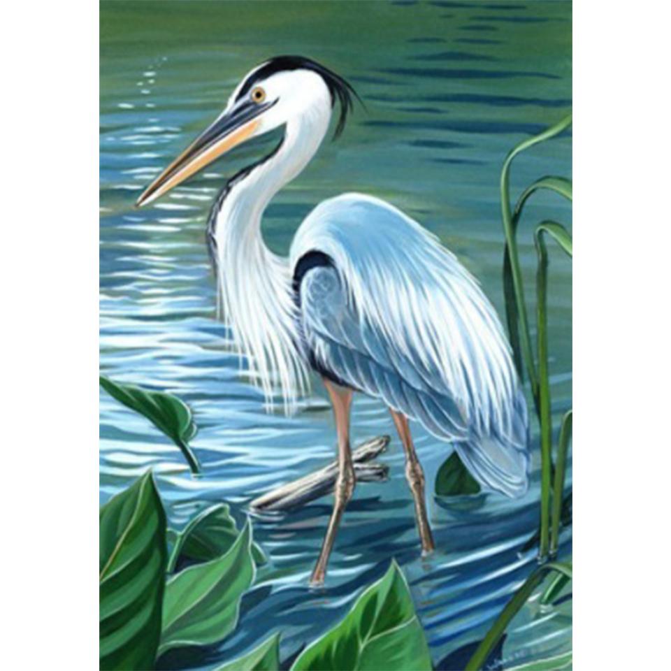 5D DIY White Crane Rhinestone Animal Diamond Painting Picture Full Round Full Diamond Mosaic Gift Cross Stitch Decoration Kit