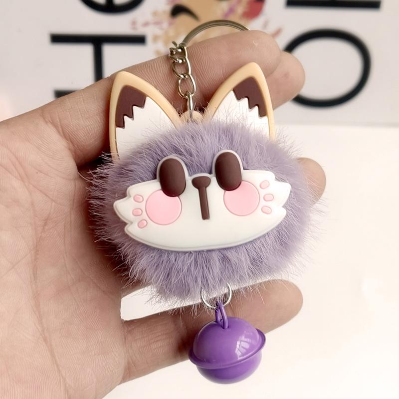 1 PC Cute Lucky Cat Plush Keychain Imitation Mink Fur Ball Keychain with Bell Pendant